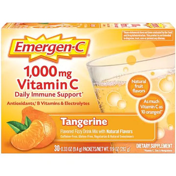 Emergen-C 1000mg Vitamin C Powder with Antioxidants B Vitamins and Electrolytes Vitamin C Supplements for Immune Support Caffeine Free Fizzy Drink Mix Tangerine Flavor - 30 Count