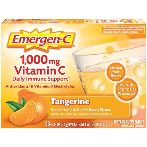 Emergen-C 1000mg Vitamin C Powder with Antioxidants B Vitamins and Electrolytes Vitamin C Supplements for Immune Support Caffeine Free Fizzy Drink Mix Tangerine Flavor - 30 Count