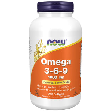 NOW Supplements Omega 3-6-9 1000 mg with a blend of Flax Seed Evening Primrose Canola Black Currant and Pumpkin Seed Oils 250 Softgels