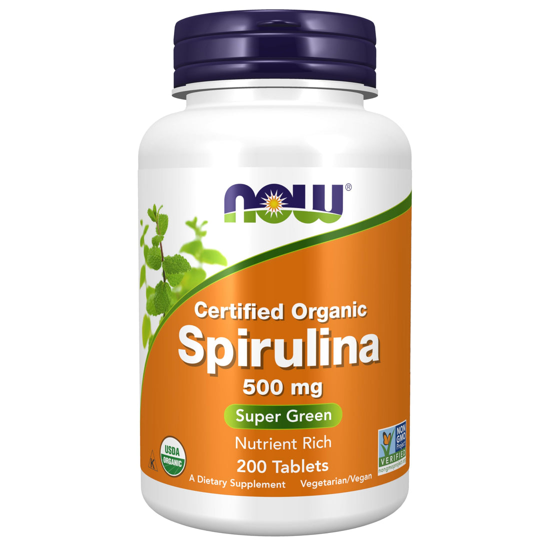 NOW Foods Suplemento Espirulina Orgánica 500 mg con Vitaminas, Minerales y GLA (Ácido Gamma-Linolénico) 200 Tabletas
