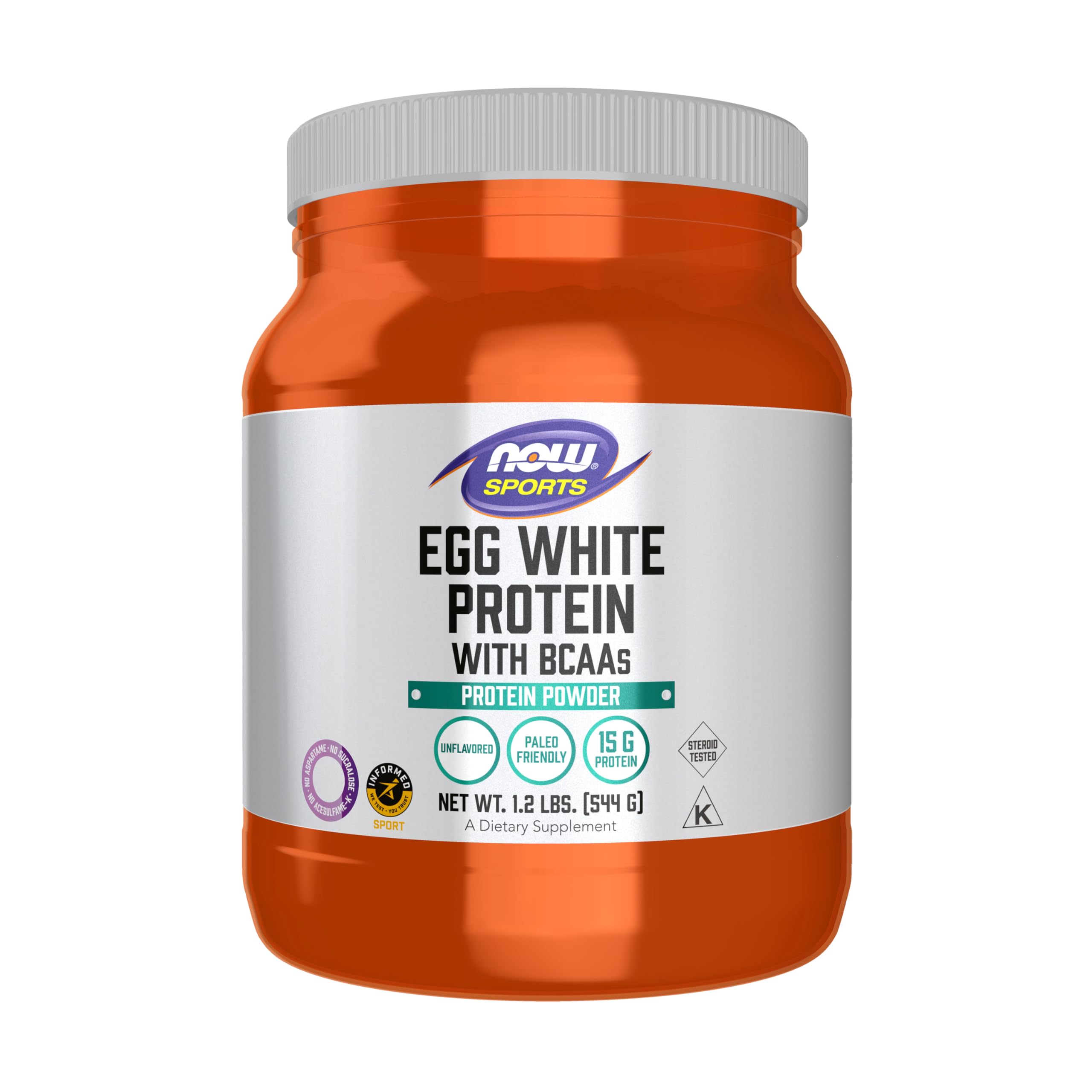 NOW Foods Sports Nutrition Egg White Protein 16 g With BCAAs Unflavored Powder 1.2-Pound