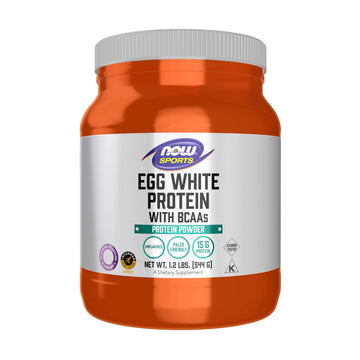 NOW Foods Sports Nutrition Egg White Protein 16 g With BCAAs Unflavored Powder 1.2-Pound