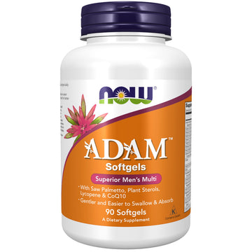 NOW Adam Mens Multiple Vitamin 90 Softgels supplement bottle label with colorful design