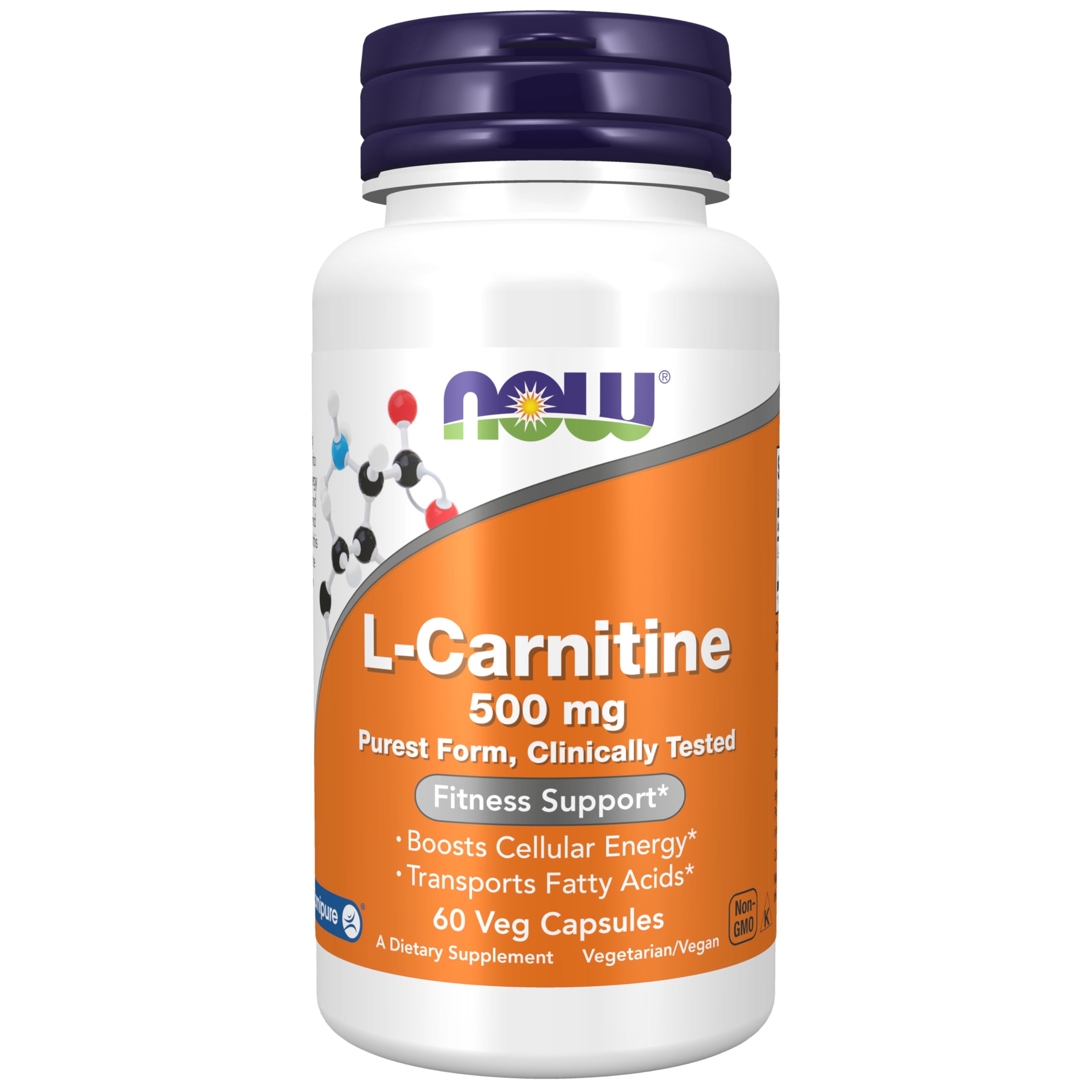 NOW Foods Supplements L-Carnitine 500mg Purest Form Amino Acid Fitness Support* 60 Veg Capsules