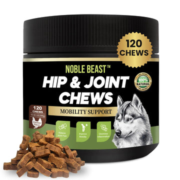 Noble Beast Dog Joint Supplement - Hip and Joint Care for Dogs - All Natural - Soft Chews with Glucosamine Chondroitin MSM & Hemp for Dog Joint Relief - Chicken Flavor – 120 Count