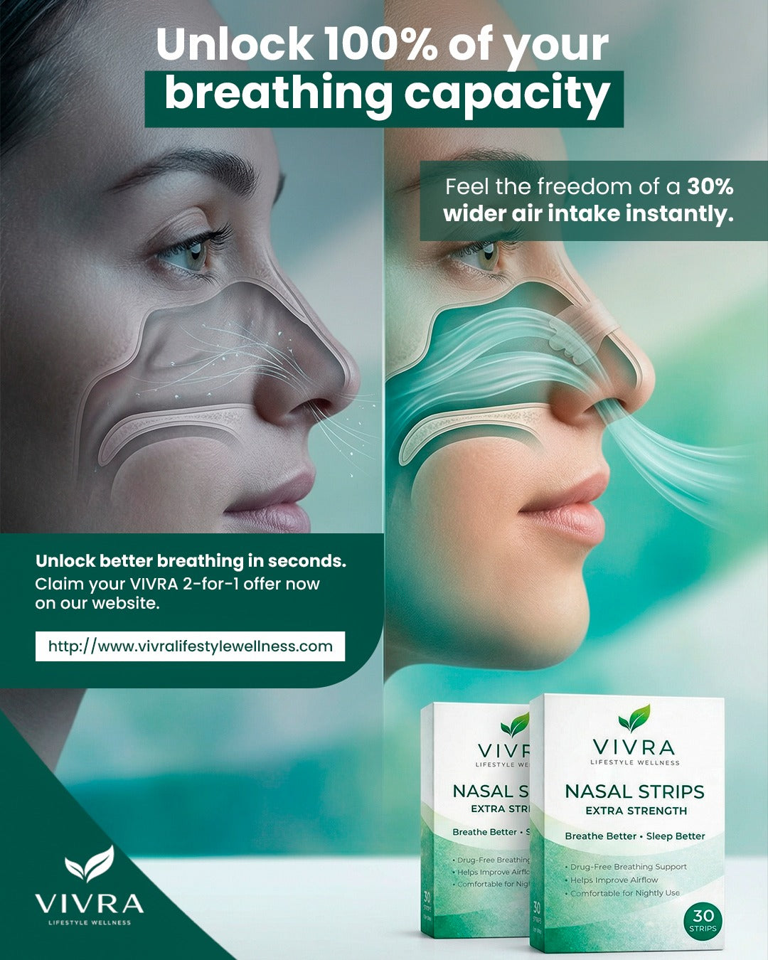 VIVRA Nasal Strips – Extra Strength
