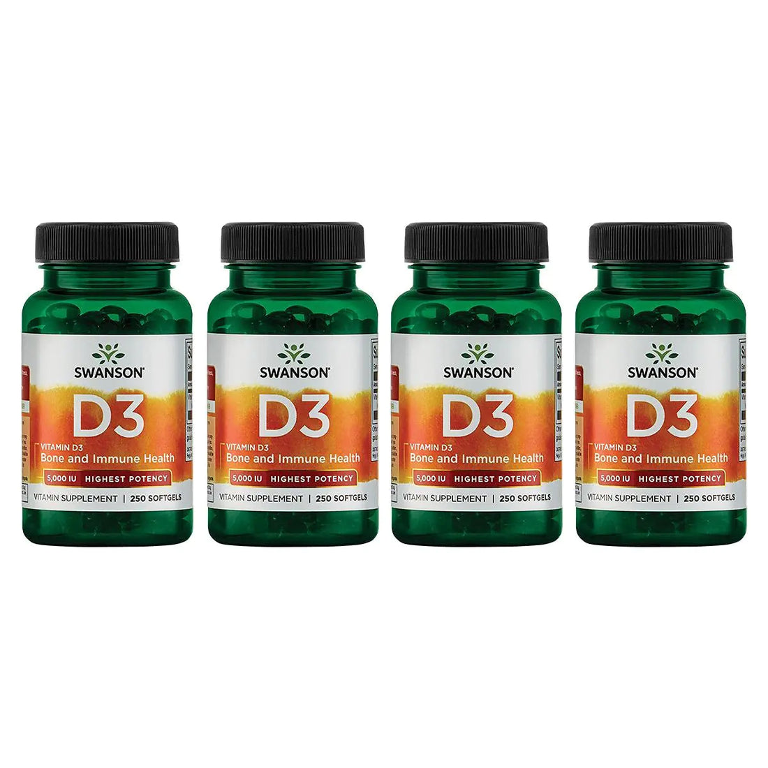 Swanson Vitamin D3 - Vitamin Supplement Promoting Bone Health & Immune System Support - Natural Support for Calcium Distribution & Absorption - (250 Softgels) 4 Pack
