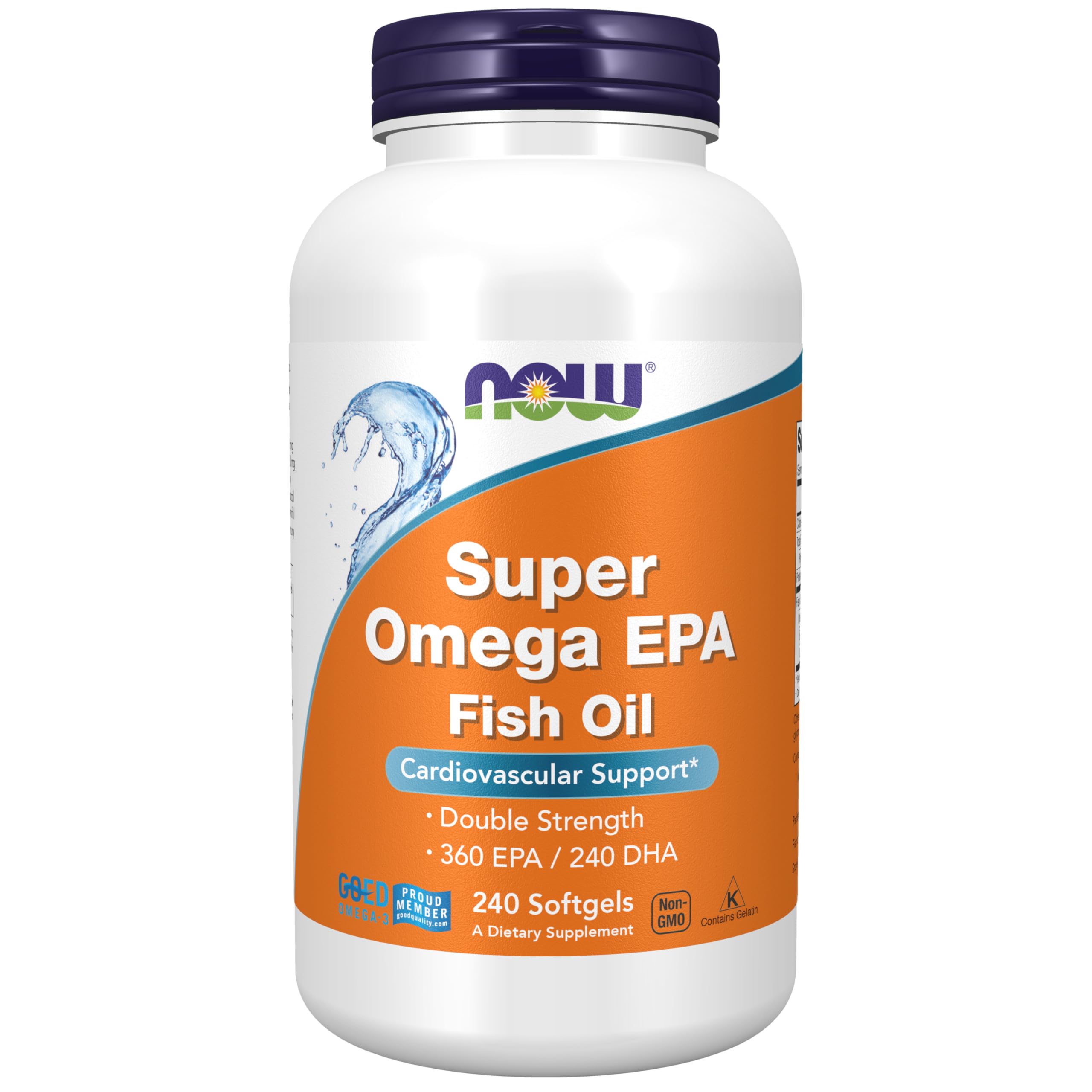 NOW Foods Supplements Super Omega EPA 360 EPA / 240 DHA Molecularly Distilled Cardiovascular Support* 240 Softgels