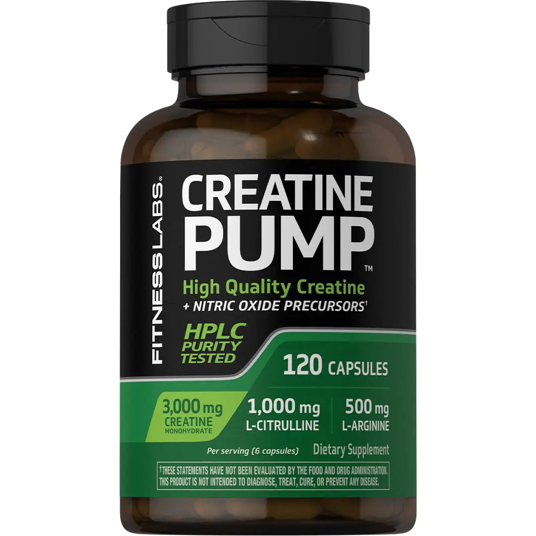 Fitness Labs Pure Creatine Monohydrate 3000mg Capsules - 120 Count - Creapure with Nitric Oxide